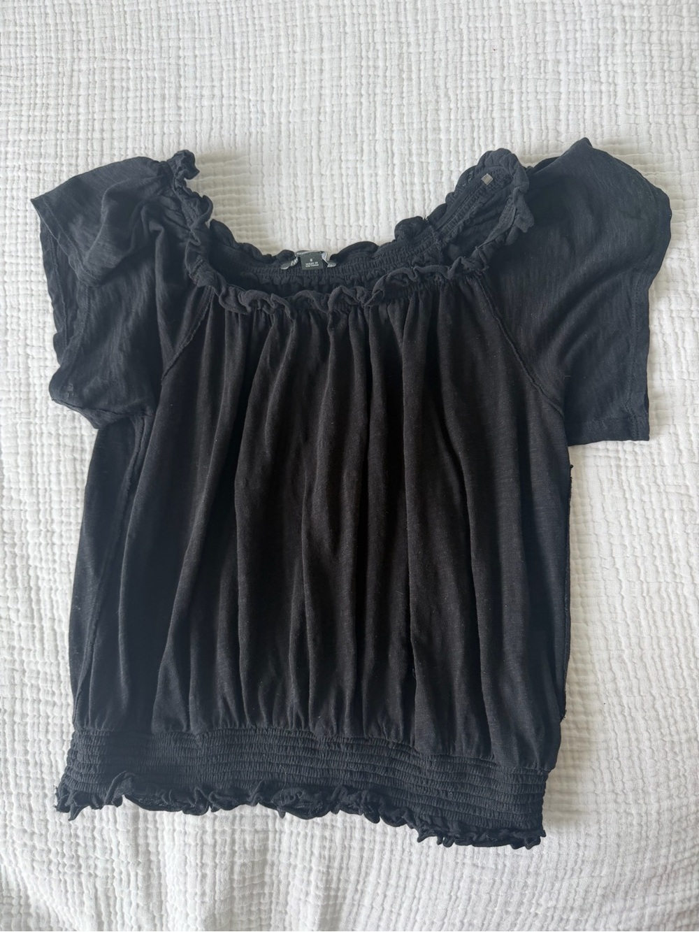 INC Crop Top Black Smocked